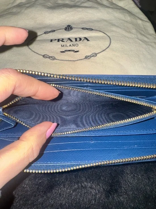 Prada Blue Saffiano Leather Zip Wallet - Picture 7 of 7